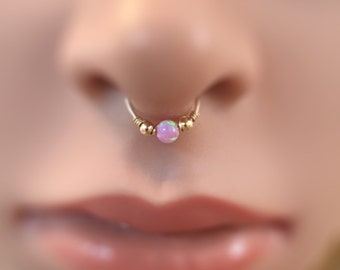 Fake septum ring, opal piercing, faux septum ring, opal fake septum ring gold, fake piercing, fake septum piercing, opal septum jewelry, ピアス