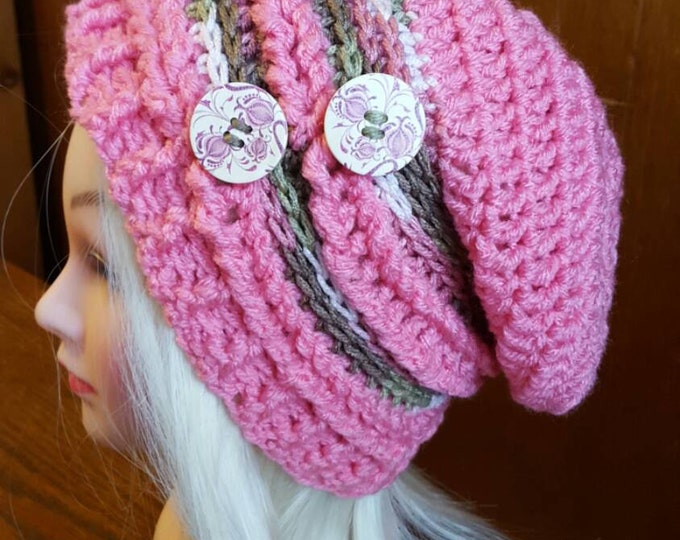 Handmade crochet Camo me Pink Slouchy Hat