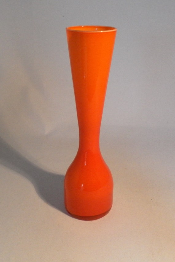 Vintage tall graduated orange glass vase