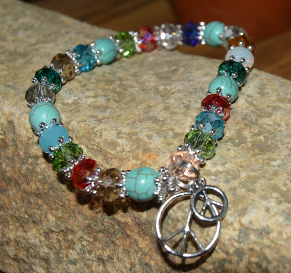 Peace Sign Beaded Bracelet Inspirational Bracelet Peace