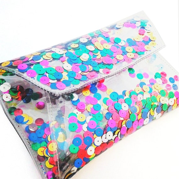 Sequin bag Clear purse clutch transparent 90&#39;s by YPSILONBAGS
