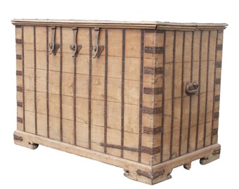 Imposing Indian Grain Storage Trunk, Iron-Bound Trunk, Antique Decorative Chest, Moroccan Storage Trunk, Large trunk, Iron strap chest