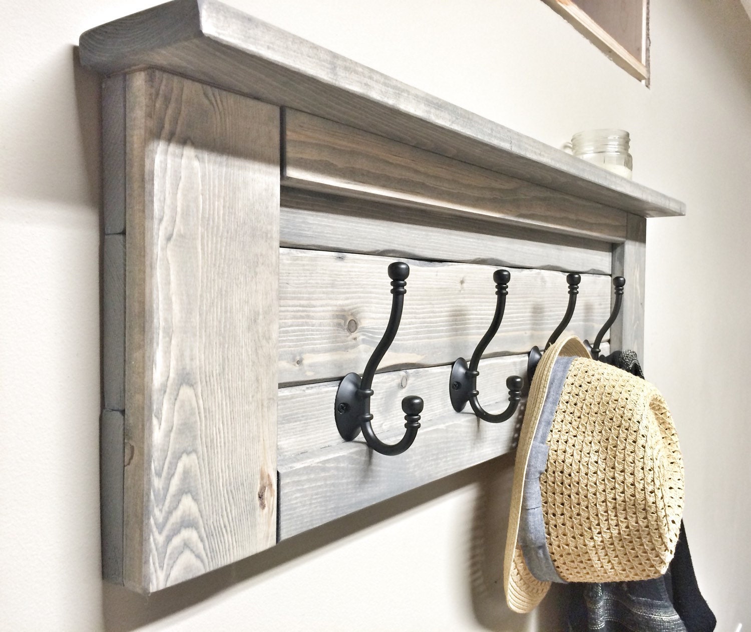 Rustic Wooden Entryway Grey Coat Rack Rustic Wooden Shelf