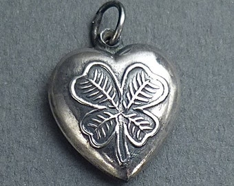Shamrock - Four leaf clover- silver heart