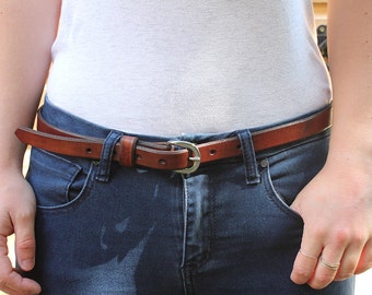 Skinny Brown Leather Belt 3/4"