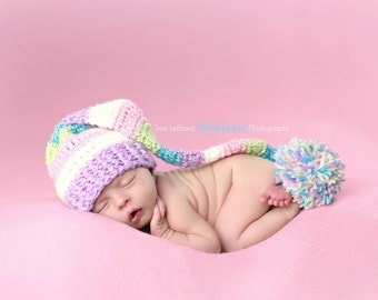 Baby Easter Hat - Newborn Stocking Hat - Elf Hat - Newborn Girl Easter Prop ~ Baby Girl Easter Hat - Spring Stocking Hat - Purple Elf Hat