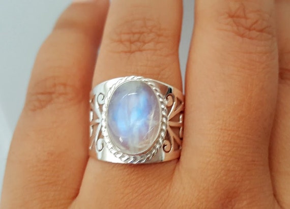 Genuine Moonstone Ring Boho Ring Gypsy Ring Tribal Ring