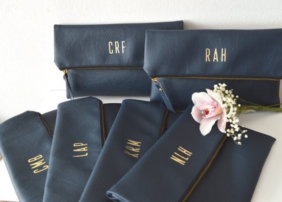 Personalized Navy Blue Clutch Purses Set of 6
