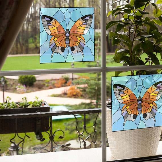 2 Vinyl Stained Glass Window Decal Stickers DIY Removable