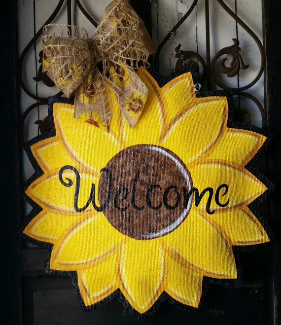 Summer and Fall Sunflower Burlap Door Hanger by ConnieRisleyCrafts