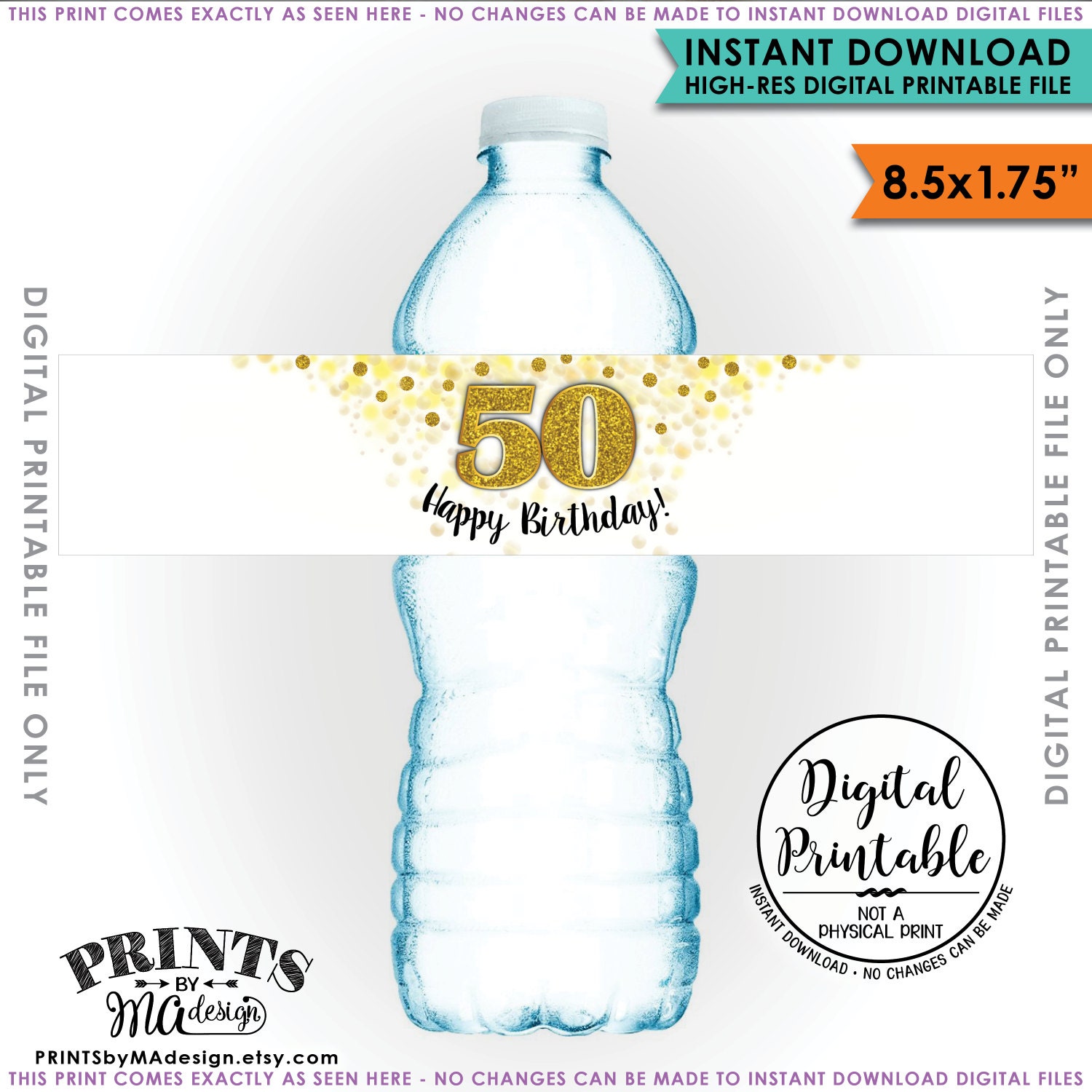 water bottle labels printable 50th birthday party