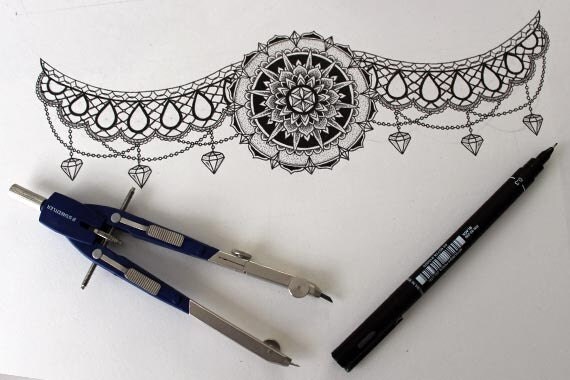 items similar to sternum tattoo design diamond mandala and lace items similar to sternum tattoo design diamond mandala and lace