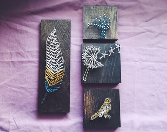 Feather String Art, Tree String Art, Bird String Art, Dandelion String Art, wall decor, home decor, reclaimed wood art, Gifts under 40