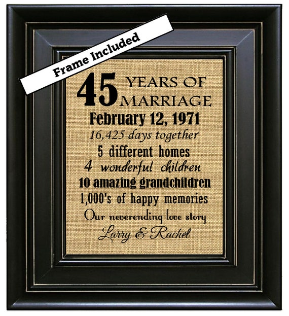 FRAMED 45th Anniversary Gift/45 Year Anniversary by BurlapNGlass