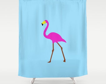 Pink Flamingo shower curtain-Tropical shower curtain-Blue curtain-Pop art Modern Curtain-Etsy gift-Designer Bathroom decor-Colourful bath