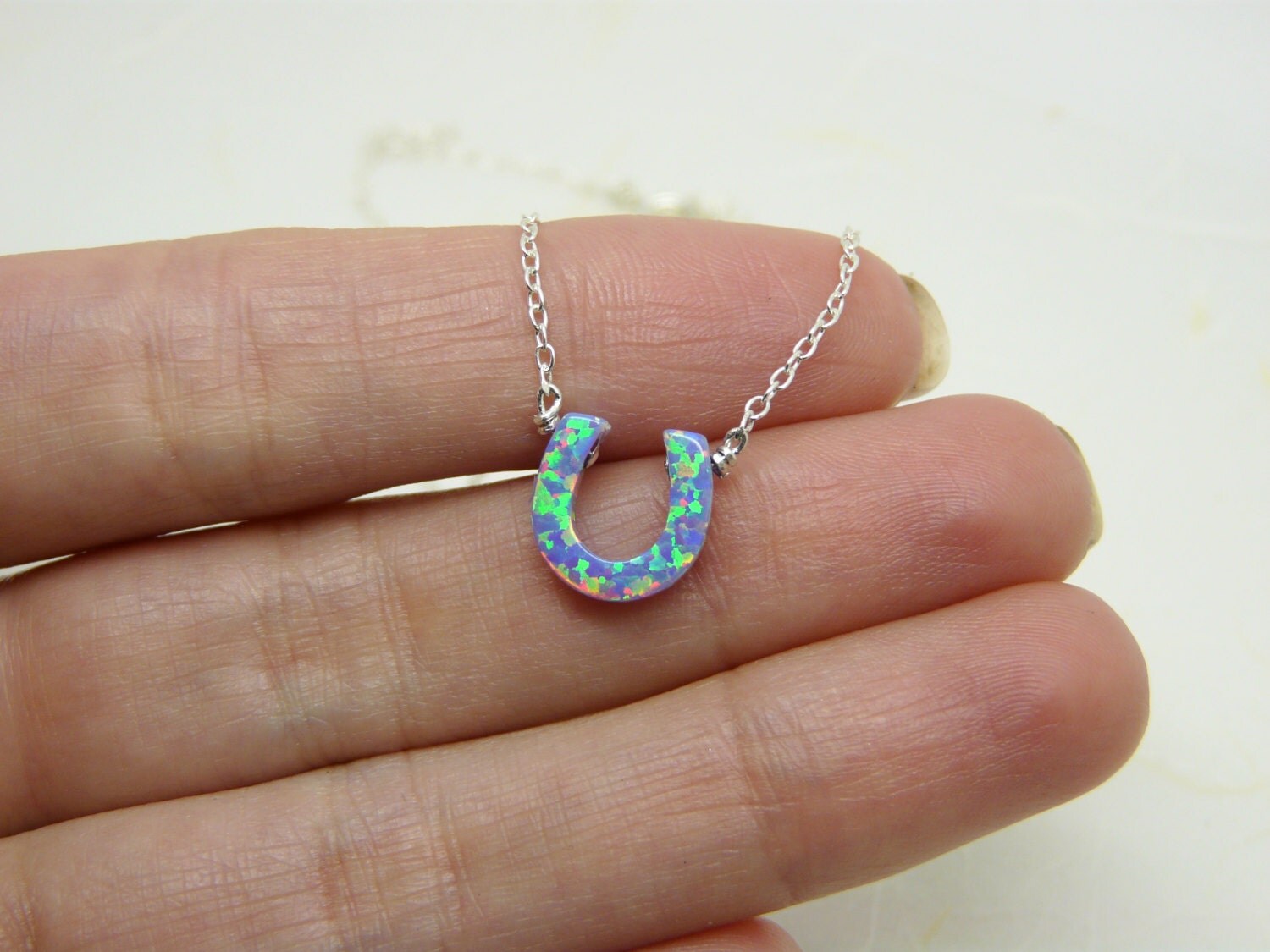 Horseshoe necklace Lucky charm necklace Opal horseshoe