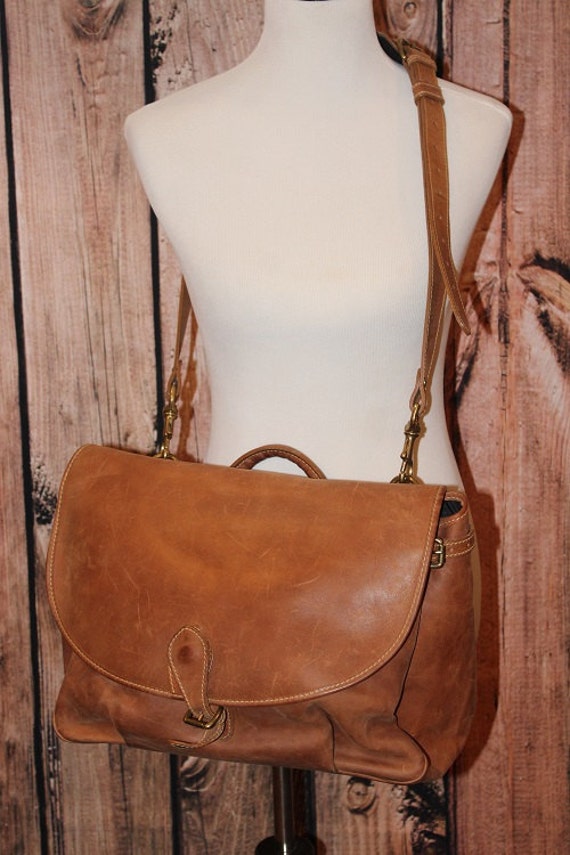 Vintage MULHOLLAND BROTHERS tan leather messenger bag
