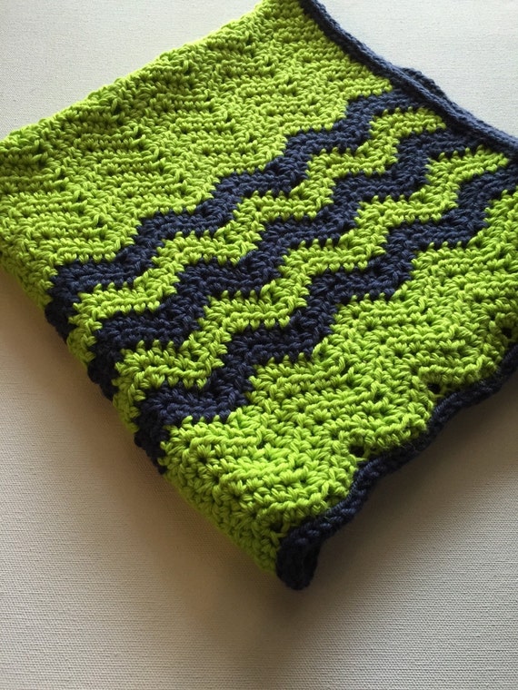 Crochet Baby Blanket Baby Boy Blanket Lime Green Navy