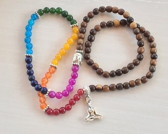 Chakra Zen Mala 108,Seven Chakra Mala,Mala Yoga Necklace,Jade Gemstone 108,Meditation 108 Mala,Wood Beaded 108,Mala Jewelry,Brown Yoga Pearl
