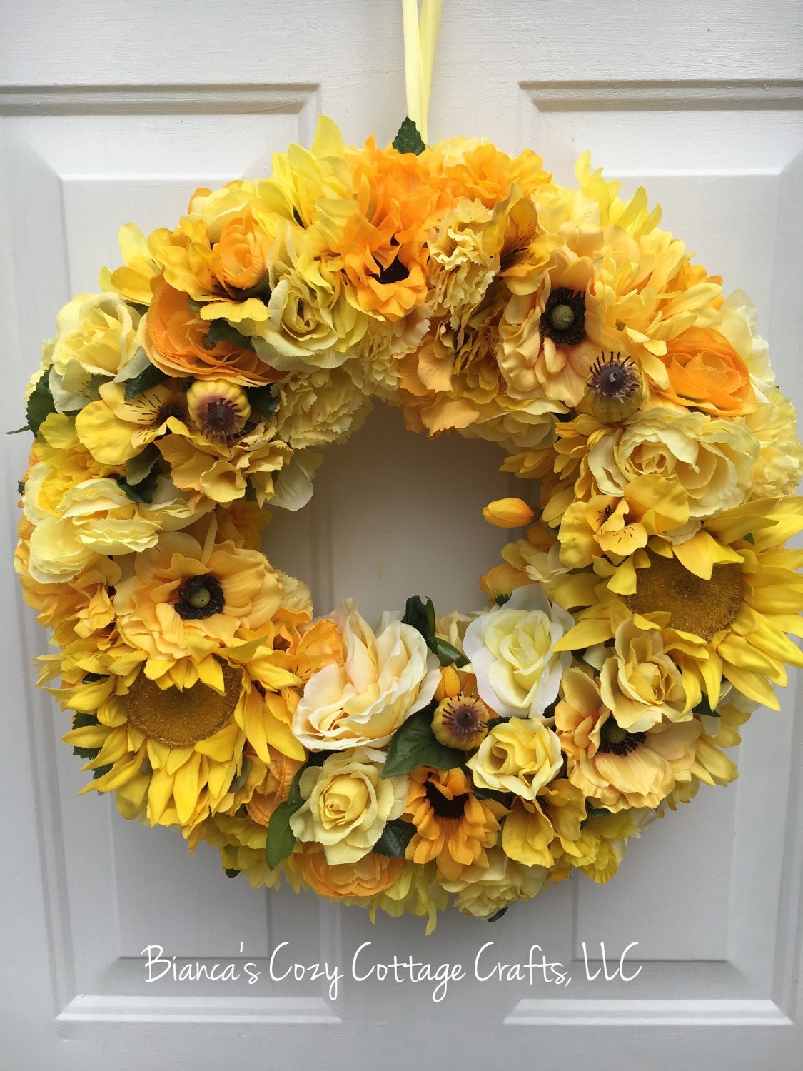 Yellow flower wreath floral fall wreath all season wreath