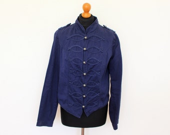 Blue Marching Band Jacket Navy Cotton Women's Double Breasted Military MJ Michael Jackson Blazer Medium to Large Size