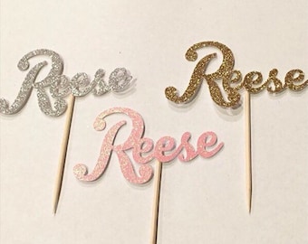 12 Personalized Glitter Name Cake Cupcake Toppers, Custom Cupcake Toppers, Name Cupcakes, Glitter Name Toppers, Personalized Cupcakes