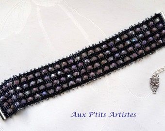 bracelet "Ande" jet and alabaster white satin