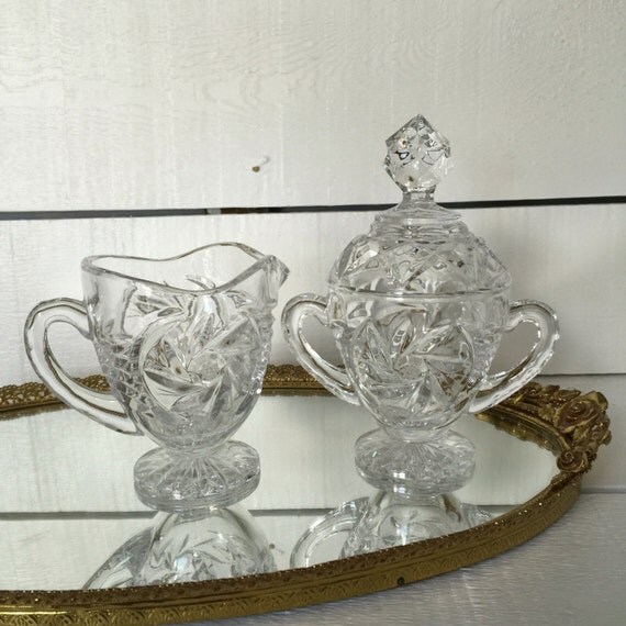 Vintage Crystal Footed Sugar and Creamer Set Wedding Gift