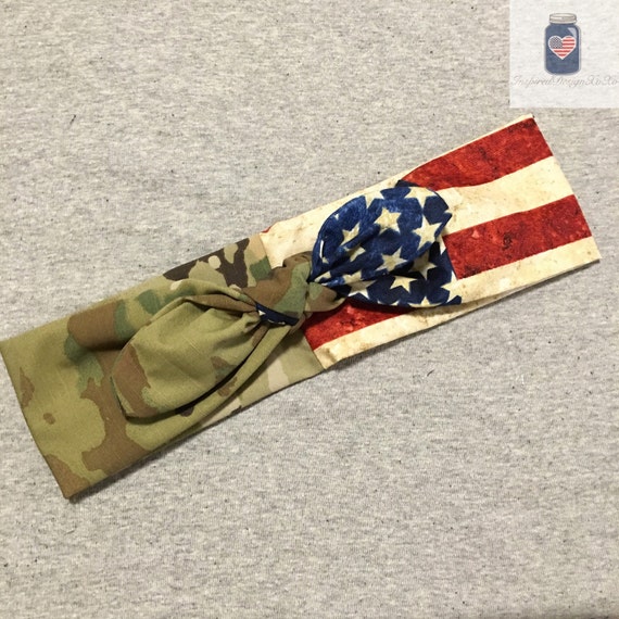 Military Camo & Flag Tie Headband Army Headband Dolly