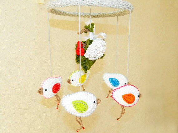 Vogel baby mobile floral mobile blume mobile von uamadeforyou
