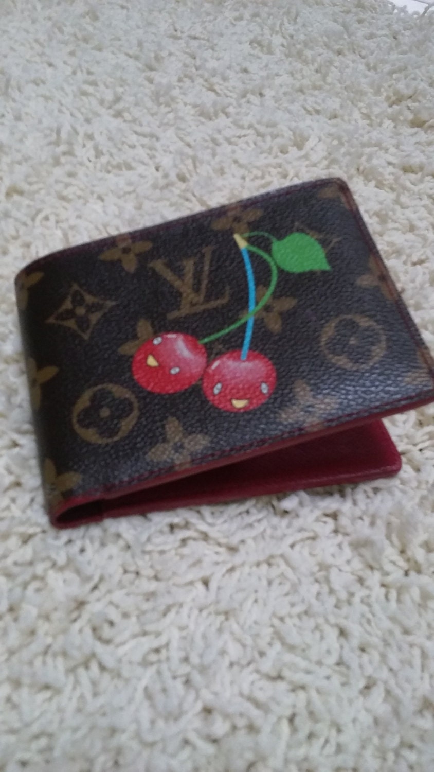 Authentic Louis Vuitton multiple wallet cherries red leather