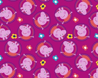 Peppa Pig - Peppa Pig Badges Fabric - Pink - sold by the 1/2 yard