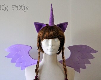 Twilight Sparkle Set (Pony Wings, Ears, Horn) My Little Pony Halloween Costume, Kids and Adult Brony Cons Cosplay Accessories