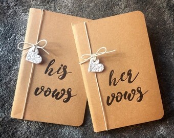 Set of 2 Personalised or Unpersonalised Wedding Vows Books, His And Hers Vow Books, Wedding Vow Keepsake With Clay Heart Tag