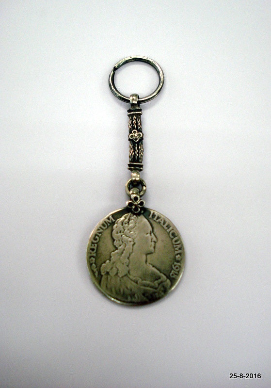 vintage antique collectible old silver coin key chain pendant