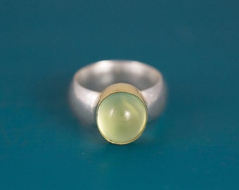 Sterling silver and gold prehnite ring