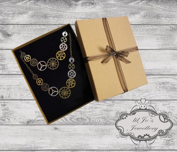 Steampunk Necklace and Bracelet Set with Gift Box. steampunk, cosplay, steampunk accessories, gift for her, industrial, unique, amber gems.