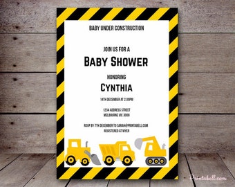 DIY 5x7" Editable Invitation, Construction Invitation, Construction Baby Shower Invitation, Construction Birthday Invitation TLC20