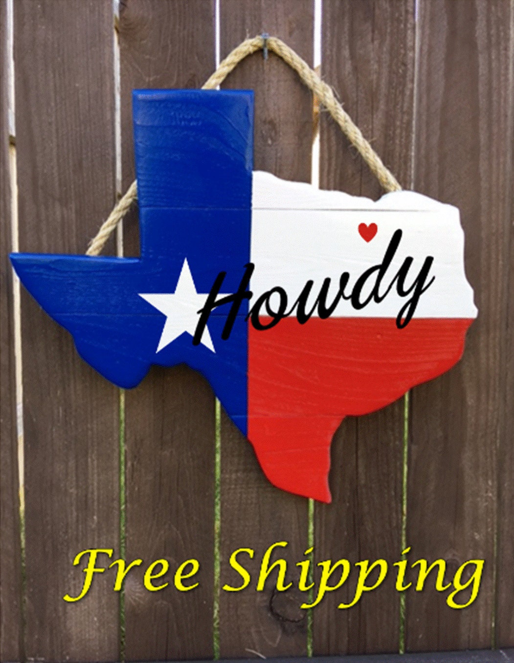 Rustic Texas State Shaped Flag Door/Wall Hanging