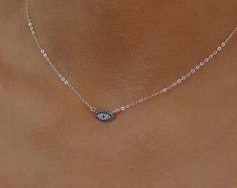 Evil Eye Necklace, Protection Necklace, Dainty Eye Necklace, Gold Evil Eye Necklace, Silver Evil Eye Pendant, Best Friend Birthday Gift.