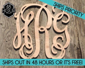 Fast 12-36" 3 Letter Wooden Monogram UNPAINTED 24 inch Large Wooden Monogram SALE monogram decoration personalized custom wall hanging gifts