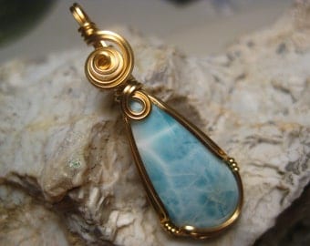 Larimar Pendant in 14k Gold-Filled Wire