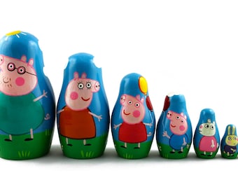 Matryoshka Matrioshka Russian Nesting Doll Babushka Peppa Pig Set 7 Pieces