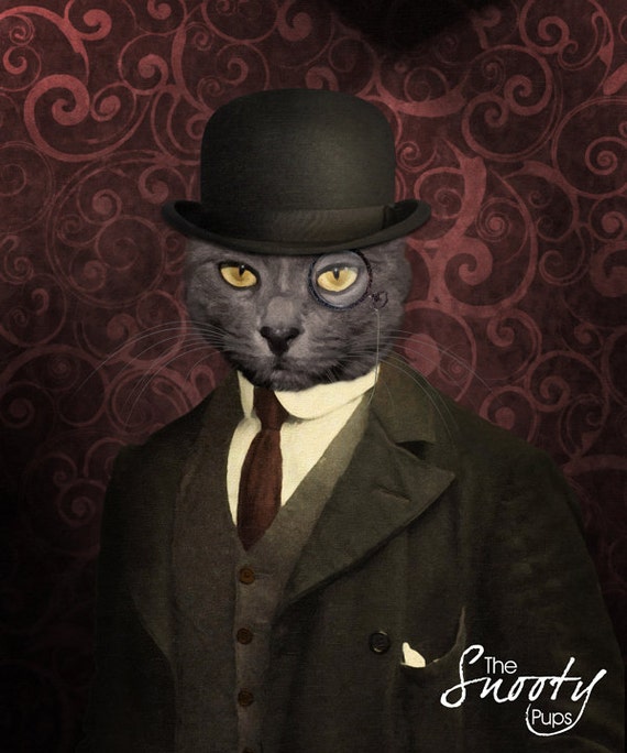 CAT PORTRAIT Custom Cat Portrait / Bowler Hat Custom CAT