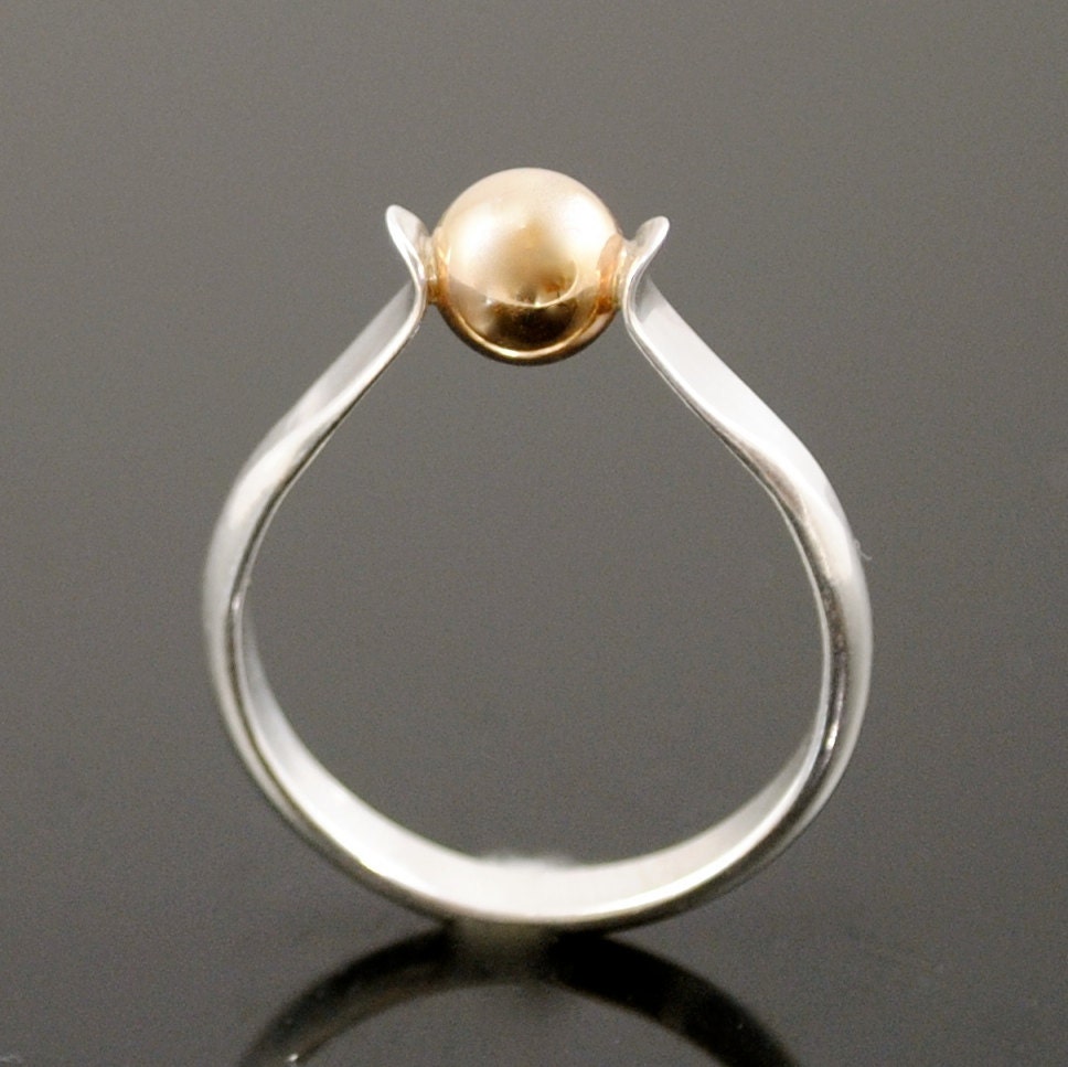Gold ball Solitaire ring Cape Cod Ring Gold and Silver Ring
