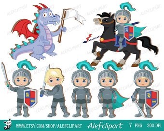 Knight and Dragon. Clipart Set, Medieval.