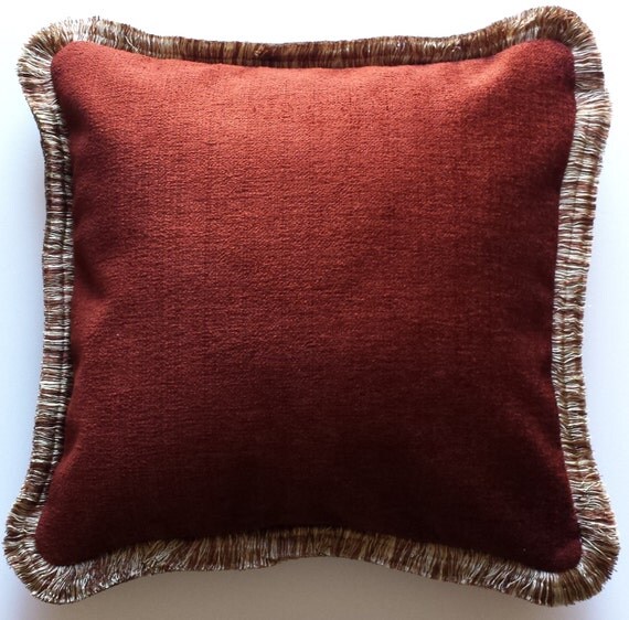 solid rust brown chenile throw pillow with by justtherightpillow