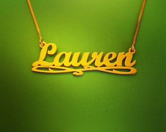 Solid Gold Name Necklace Double Thickness Upgraded/ Lauren Style Any Name / Solid Gold Name Necklace / Personalized Necklace / Gold Necklace