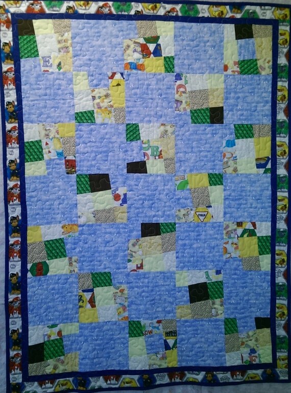 Crazy Nine Patch Baby Boy Quilt by MissBeaQuilt on Etsy