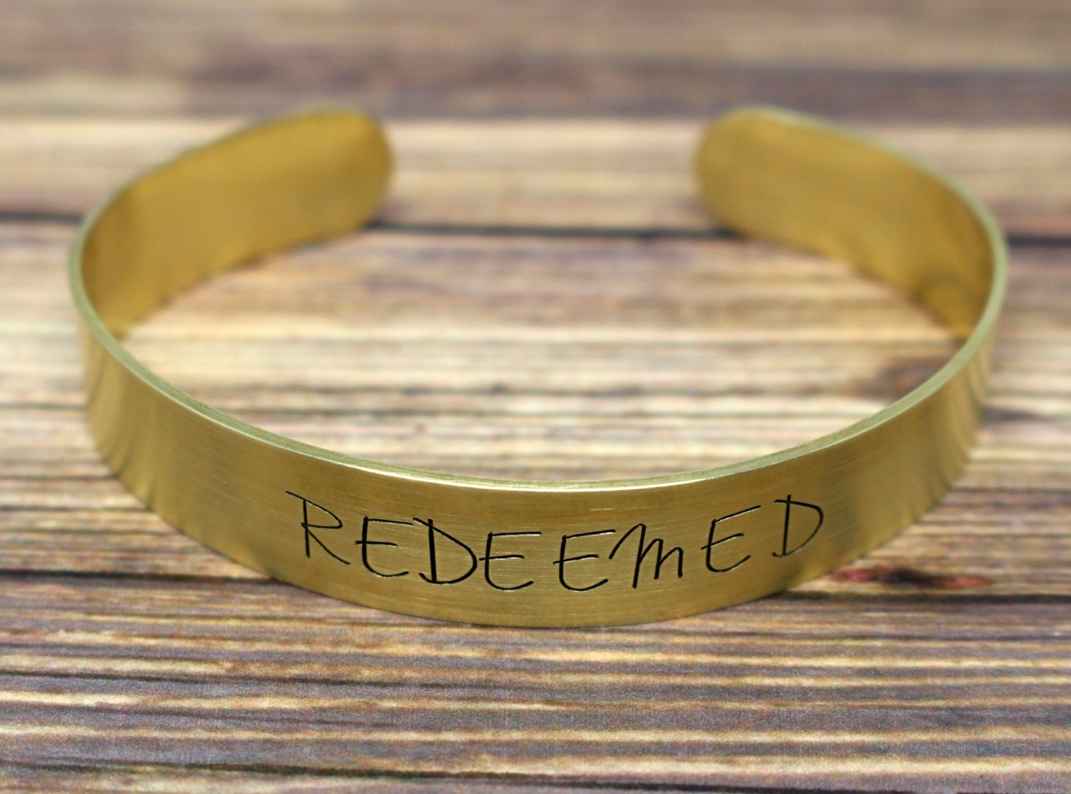 Redeemed Jewelry with Meaning Stamped Metal Cuff Bracelet